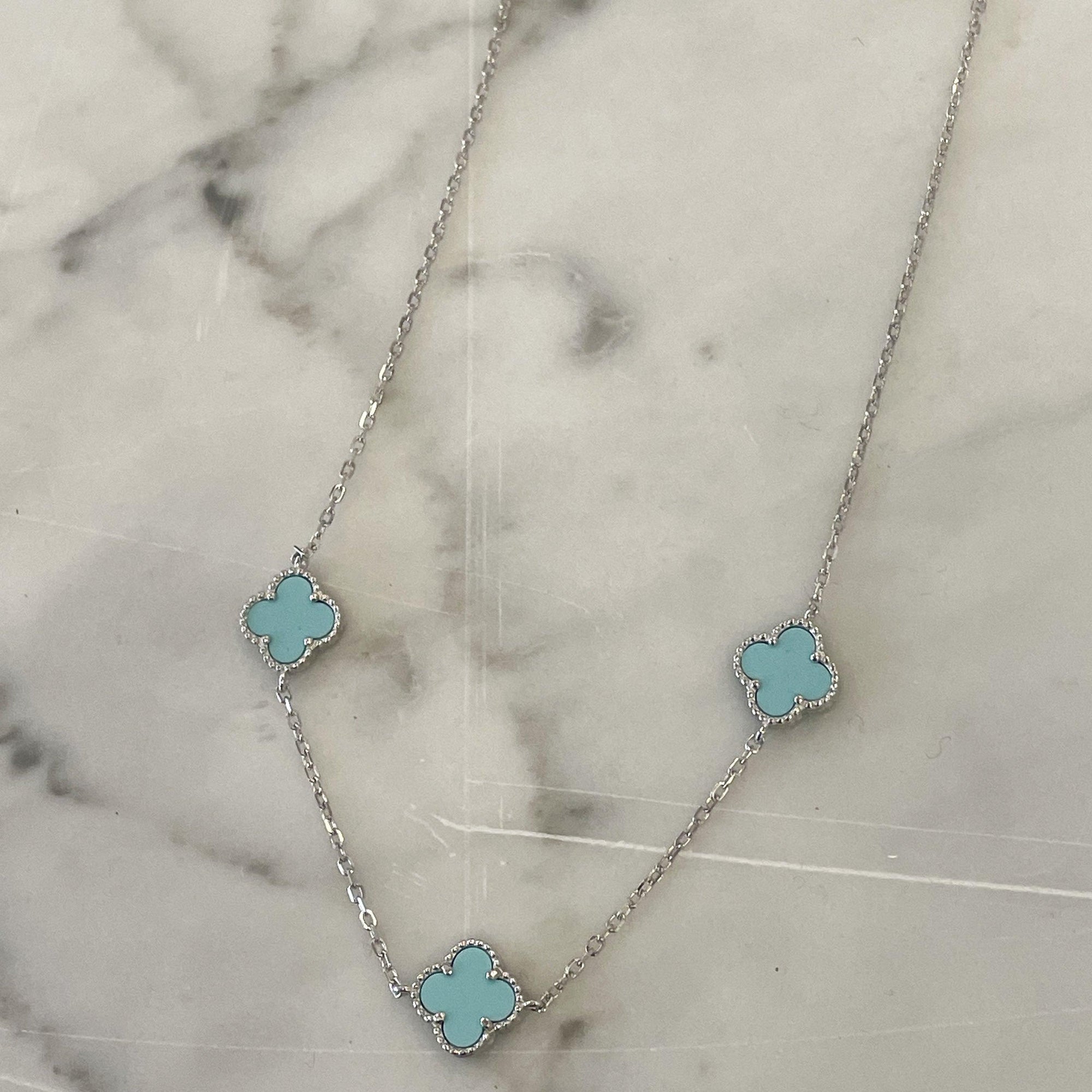 RSTC  Silver Necklace with Turquoise Clover shape available at Rose St Trading Co