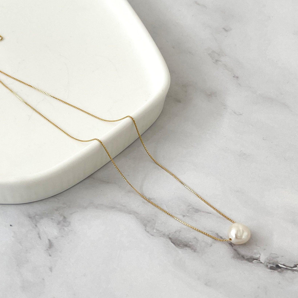 RSTC  Single Pearl Necklace on Gold Plate available at Rose St Trading Co