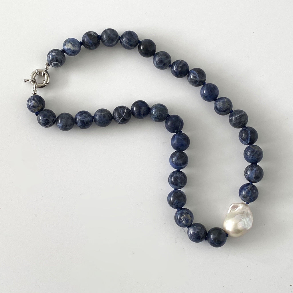 RSTC  Sodolite  Baroque Pearl Necklace available at Rose St Trading Co