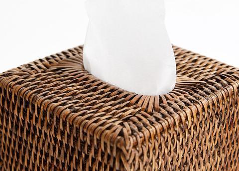 RSTC  Square Rattan Tissue Box Holder | Antique available at Rose St Trading Co