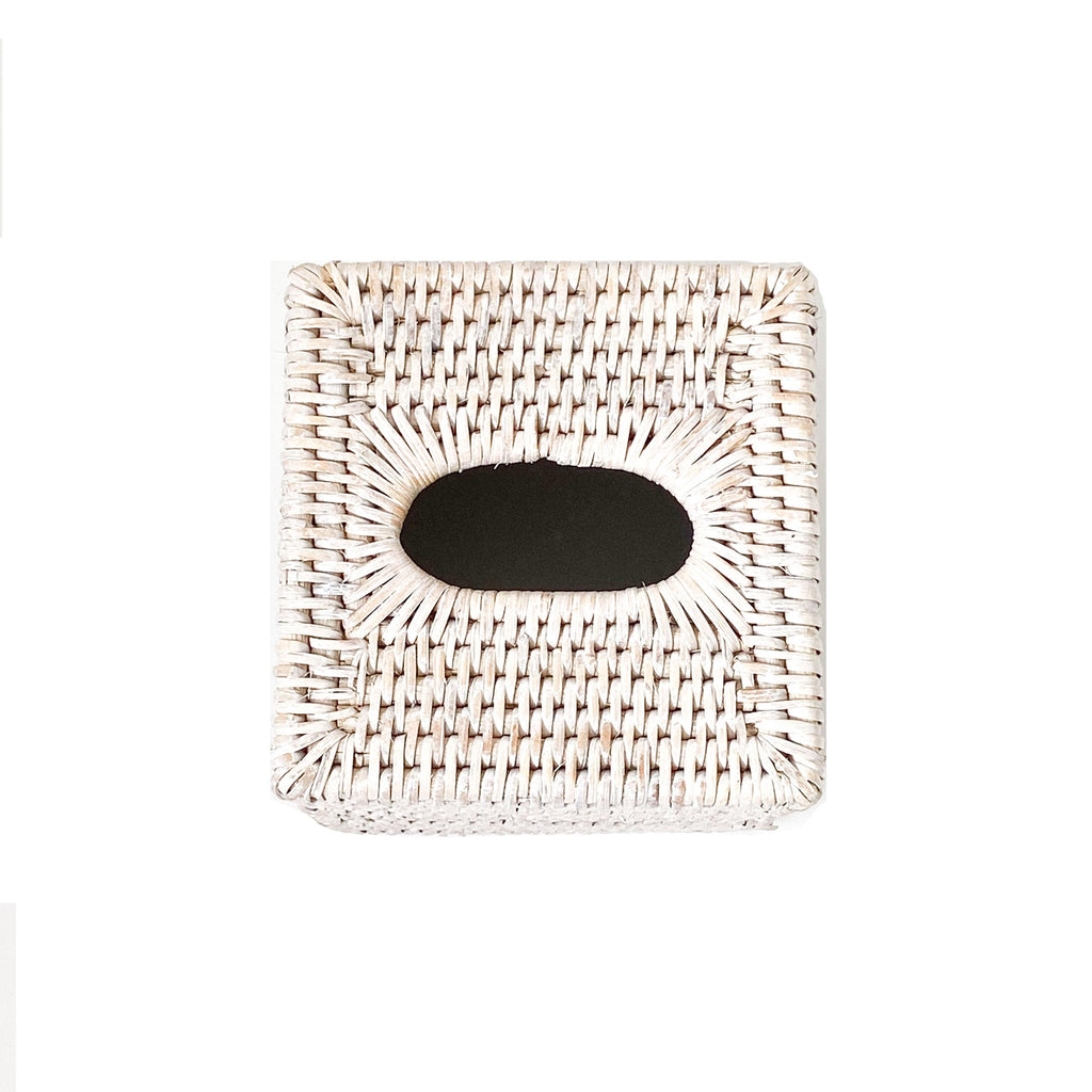RSTC  Square Rattan Tissue Box Holder | White Wash available at Rose St Trading Co
