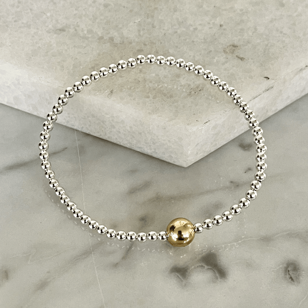 RSTC  Sterling Silver and Gold Filled Ball Elastic Bracelet available at Rose St Trading Co