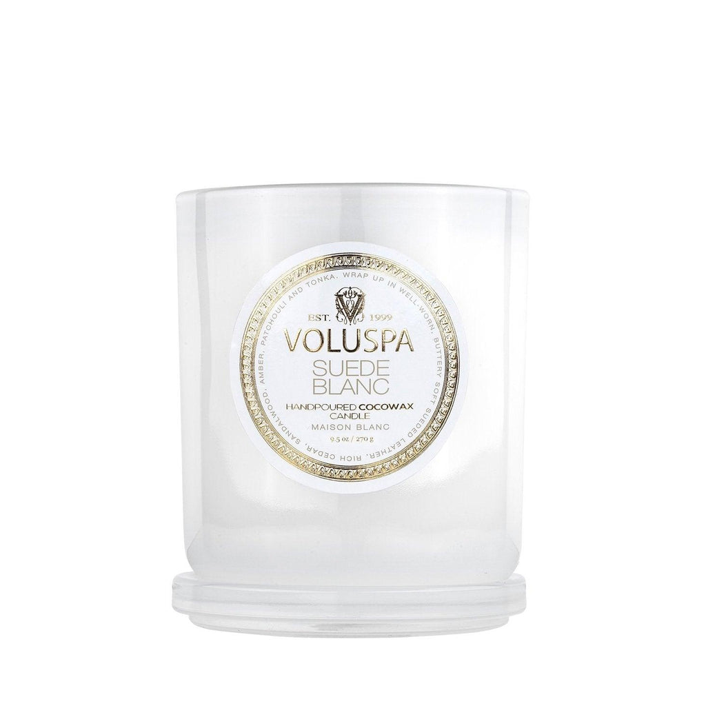 Voluspa  Suede Blanc Classic Boxed Candle available at Rose St Trading Co