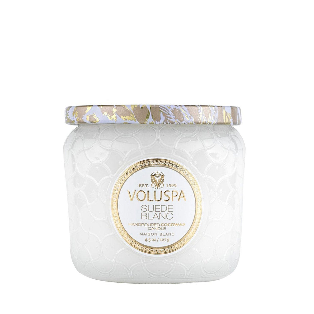 Voluspa  Suede Blanc Petite Jar Candle available at Rose St Trading Co