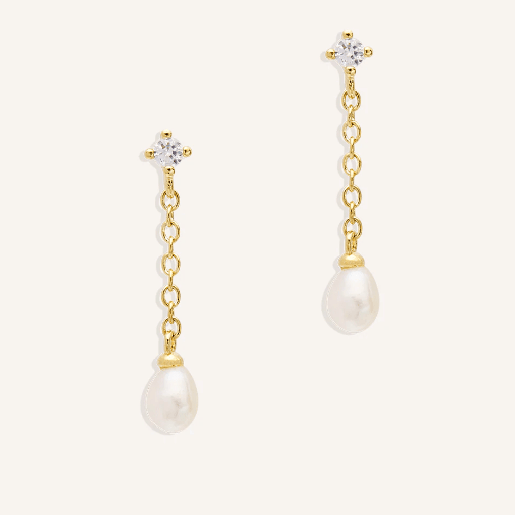 By Charlotte  Tear Drop Chain Pearl Earrings available at Rose St Trading Co