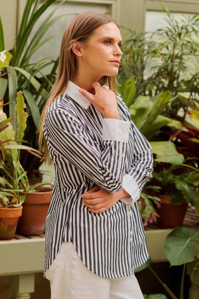 The Bianca Classic Banker Shirt | Midnight Stripe by Shirty in stock at Rose St Trading Co