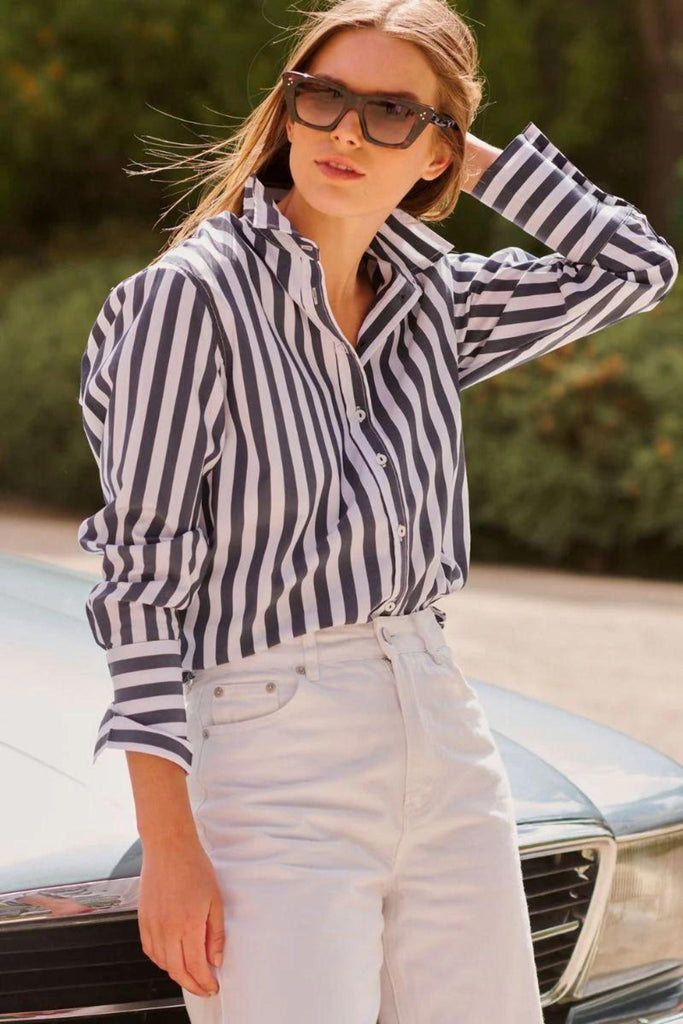 The Bianca Classic Banker Shirt | Midnight Stripe by Shirty in stock at Rose St Trading Co