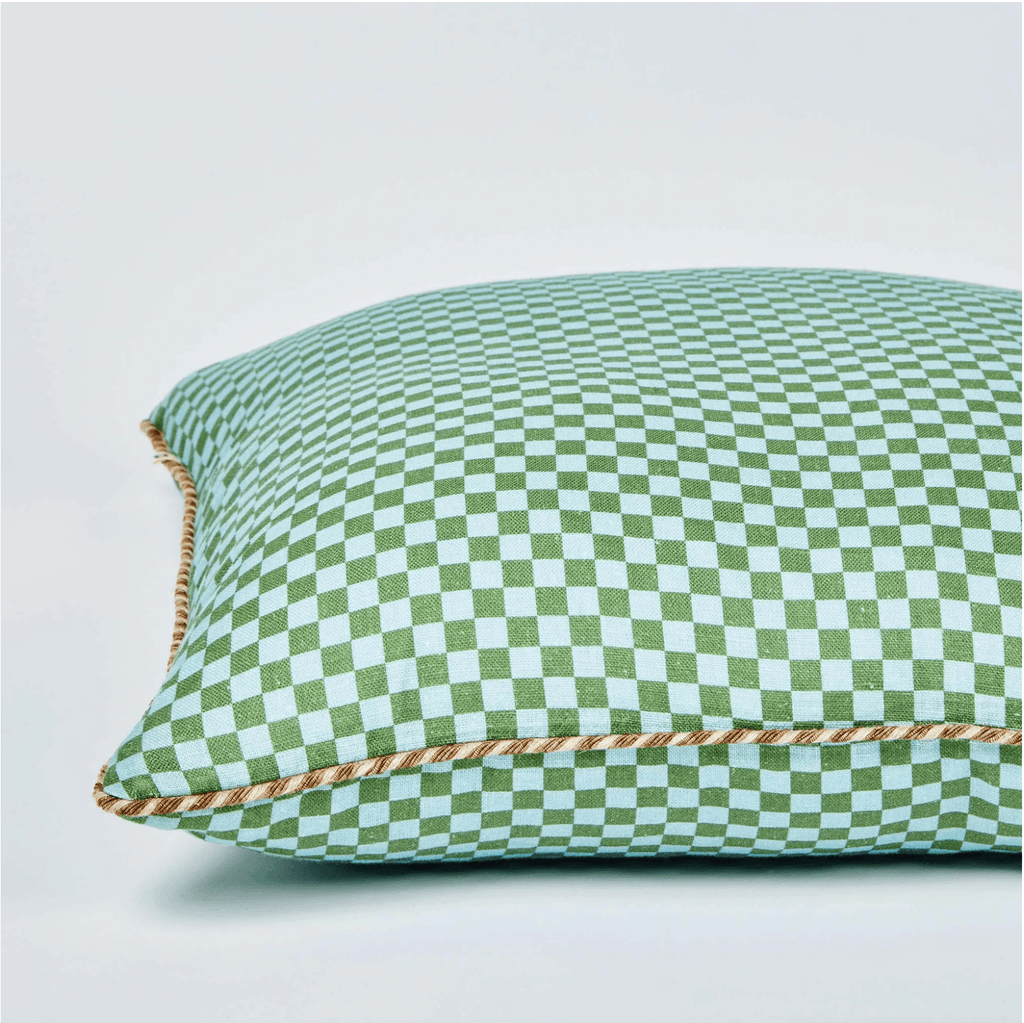 Bonnie and Neil  Tiny Checkers Cushion | Blue Green 50cm available at Rose St Trading Co