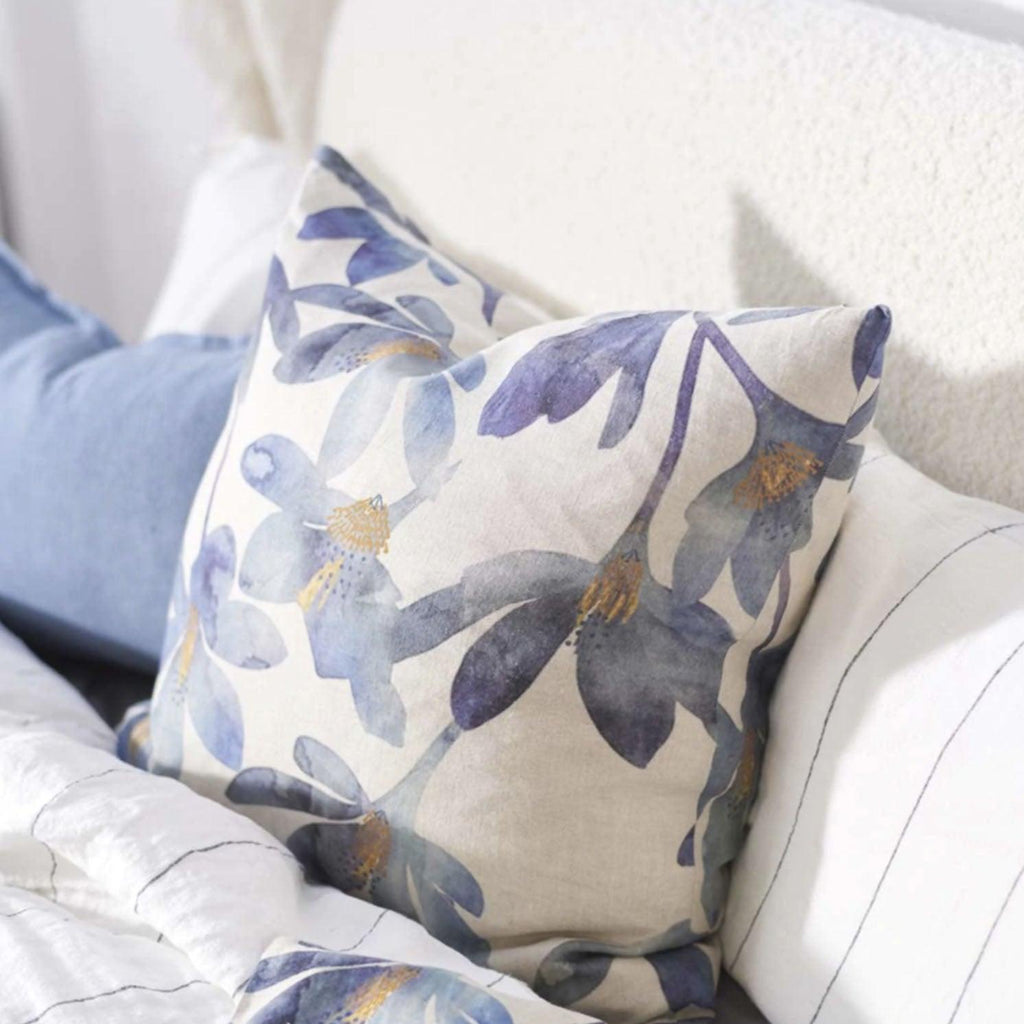 Eadie Lifestyle  Tulip Linen Cushion | Blue Floral available at Rose St Trading Co