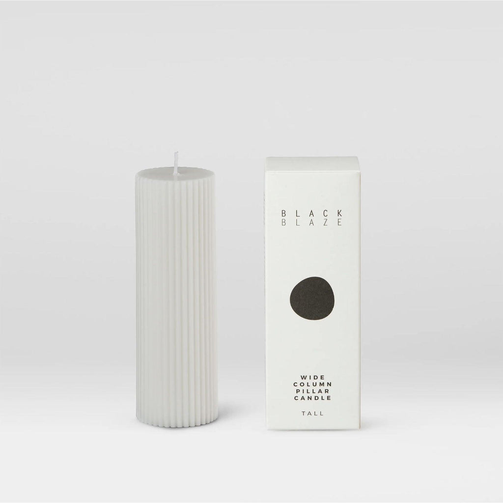 Black Blaze  Wide Column Pillar Candle | Cream White available at Rose St Trading Co