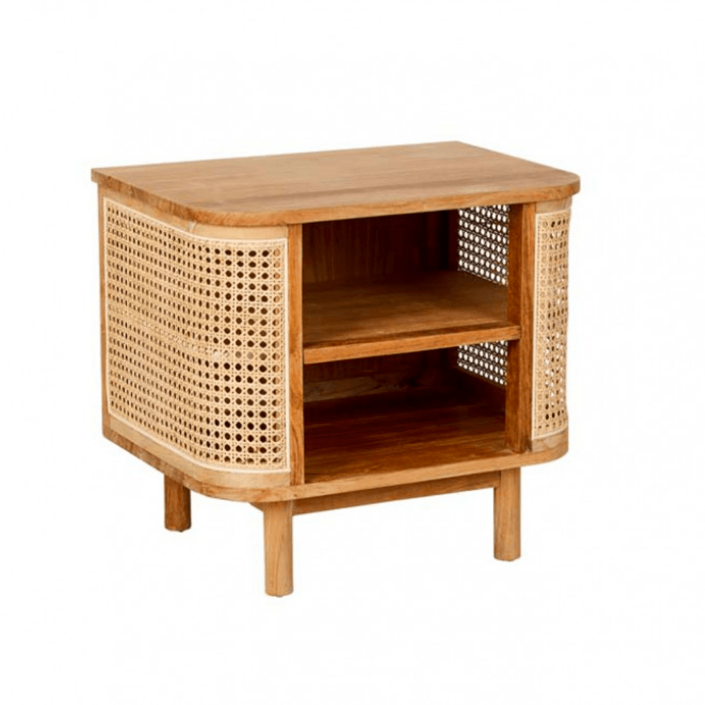 Globe West  Willow Curve Bedside Table | Natural Teak available at Rose St Trading Co