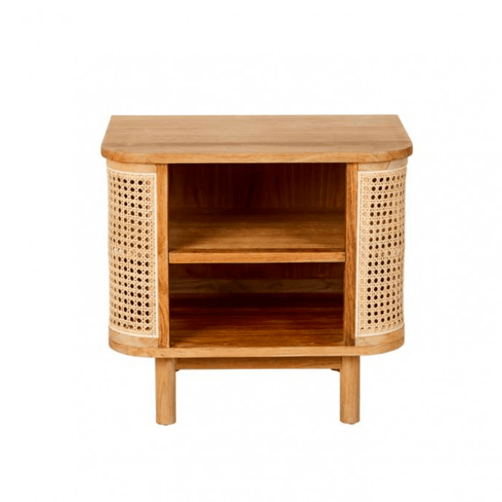 Globe West  Willow Curve Bedside Table | Natural Teak available at Rose St Trading Co