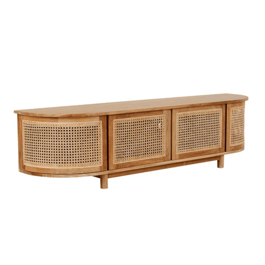 Globe West  Willow Curve Entertainment Unit | Natural Teak available at Rose St Trading Co