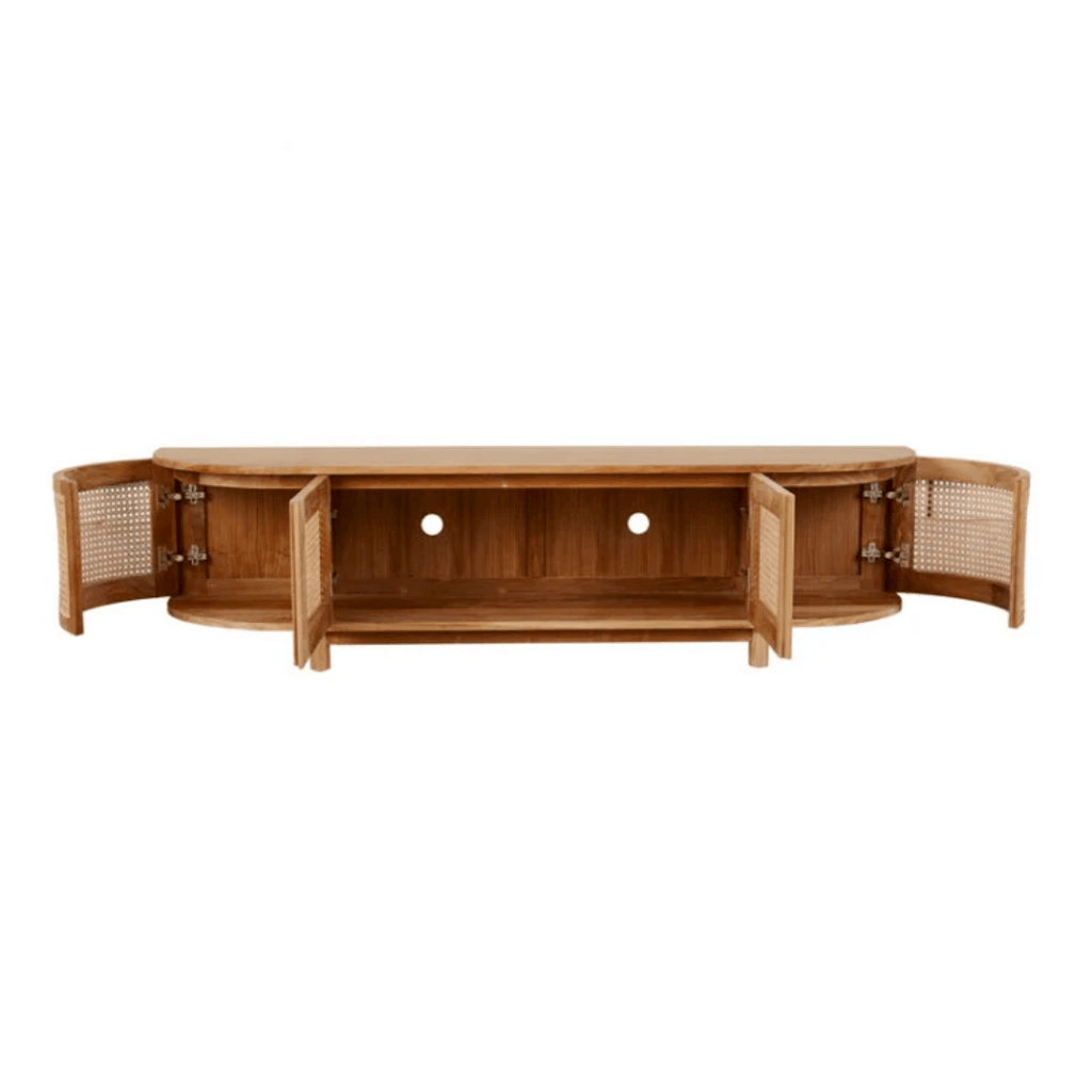 Globe West  Willow Curve Entertainment Unit | Natural Teak available at Rose St Trading Co