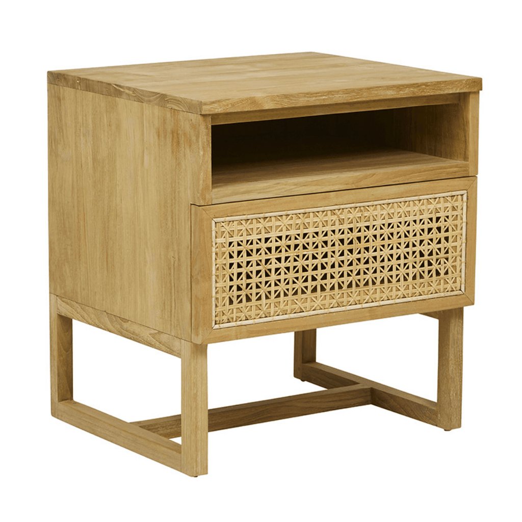 Globe West  Willow Woven Bedside | Natural Teak available at Rose St Trading Co