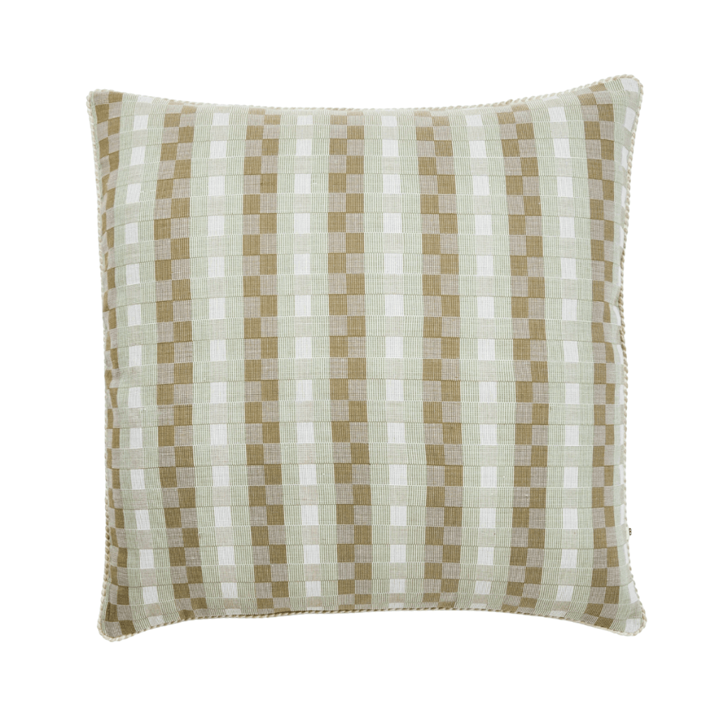 Bonnie and Neil  Woven Check Khaki Cushion | 60cm available at Rose St Trading Co
