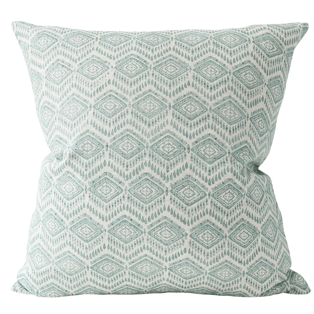 Walter G  Ziggurat Celadon Linen Cushion | 55x55cm available at Rose St Trading Co