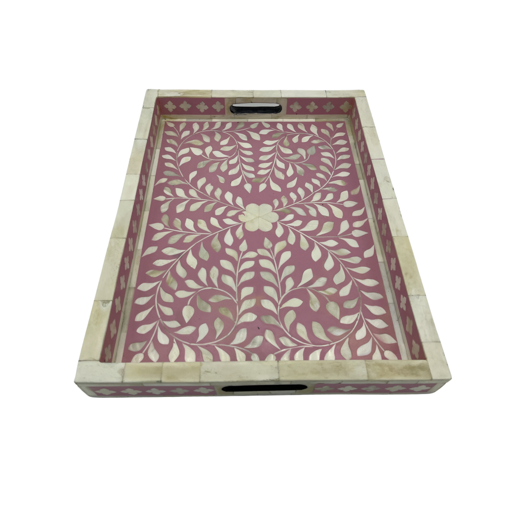 RSTC  Bone Inlay Tray | Pink Floral available at Rose St Trading Co